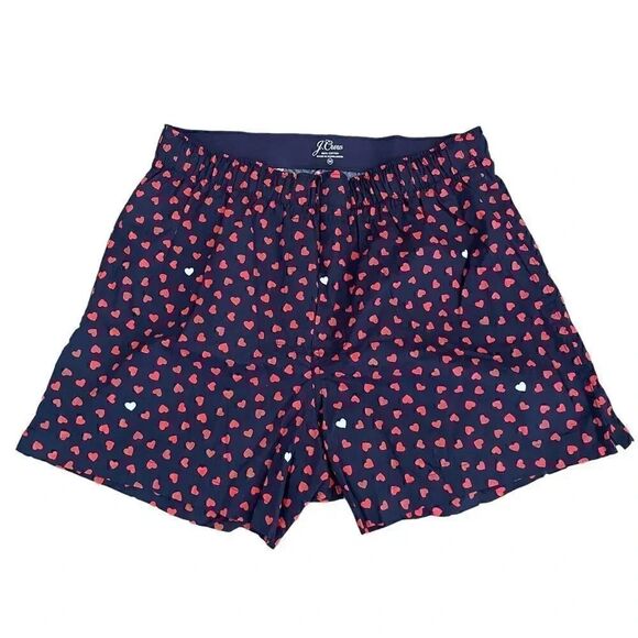 2 for $30 J Crew Mens Boxers Cotton Elastic Waist Heart Navy Red SZ M - Picture 1 of 12
